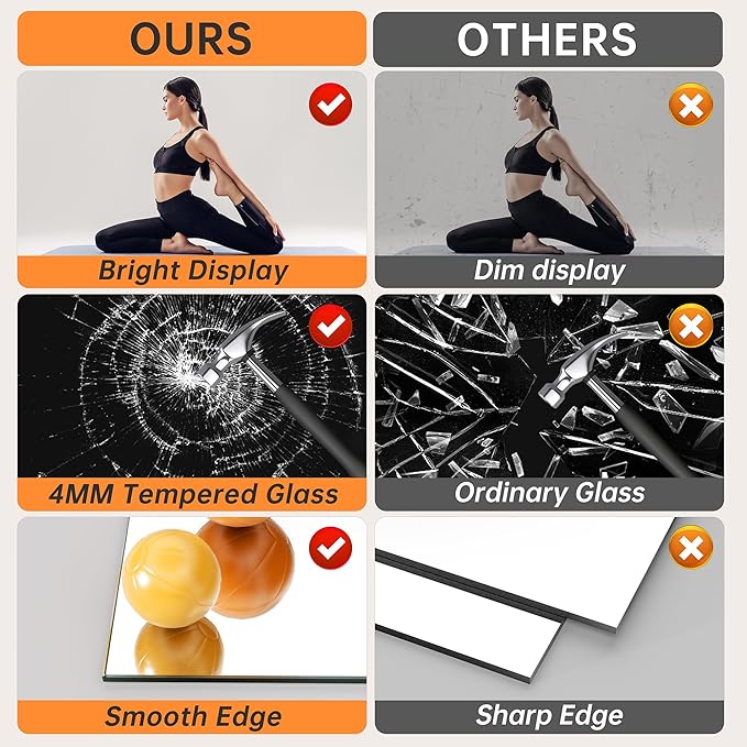 Hasipu 3 Pcs 48''x24'' Home Gym Mirror Large Full Length Wall Mounted Full Body Mirror for Yoga Dance Fitness Exercise Studio Bedroom Garage, Frameless Tempered Glass Workout Mirrors Black Rectangular