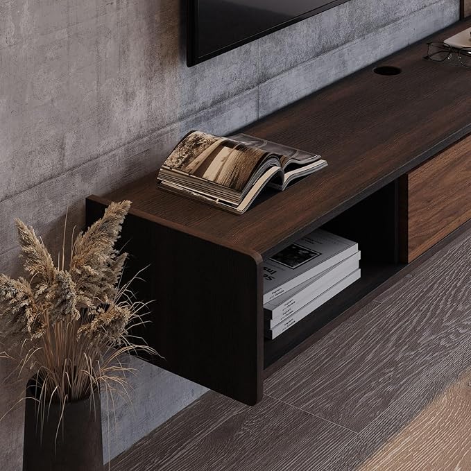 55'' Floating TV Stand,Wall Mounted TV Console,Floating TV Cabinet,Under TV Shelf for Bedroom Living Room(Walnut)