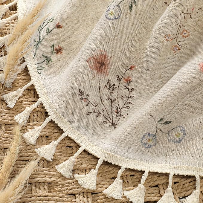 Boho Floral Spring Semi Sheer Curtains 84 Inch Length 2 Panels Set, Linen - Image 3
