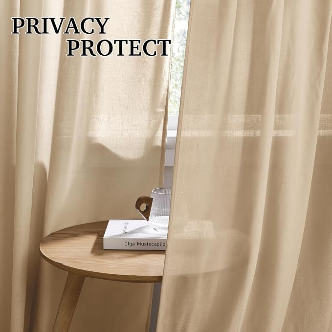 RYB HOME Boho Curtains 84 inches Long, Soft Linen Woved Lightweight Back Tab - Image 3