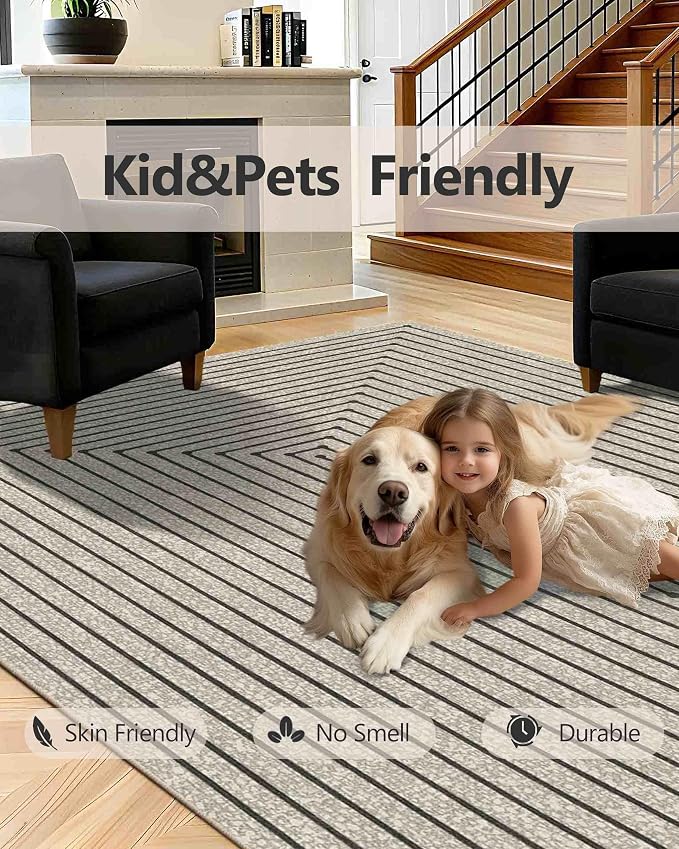 Latte&Fog 5x7 Area Rugs for Living Room Bedroom, Boho Non Slip Low Pile Carpet - Image 8