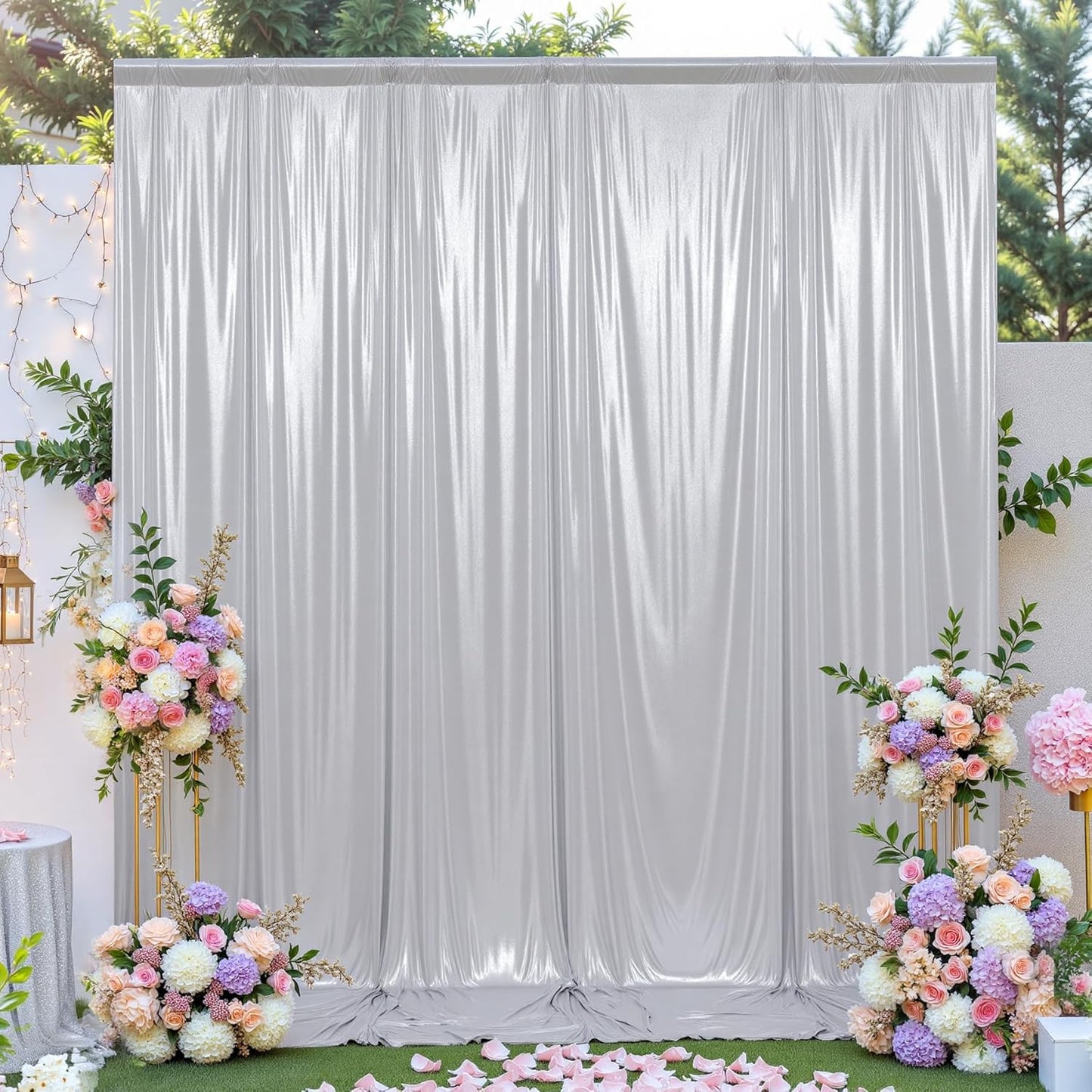 leegleri 10x10ft Thick Silver Glitter Backdrop Curtain Panels for Parties, Wrinkle Free Sequin Sparking Photo Backdrop Drapes, 2 Panels 5x10ft Shimmer Back Drop Cloth for Wedding Birthday Photography