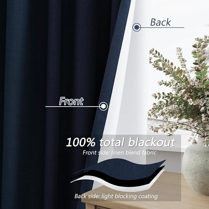 Guken Navy Blue 100% Blackout Curtains 96 Inch Length 2 Panels Set - Image 4