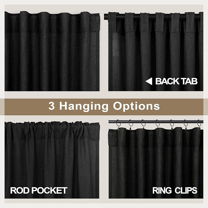 Modern Black Linen Curtains 96 Inches Long - Image 4