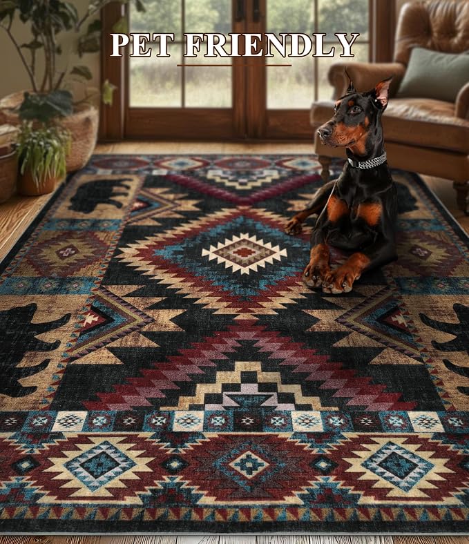 Hallway Runner Rug 2x6 Indoor Door Mat -Western Rug Bear Rustic Cabin Non-Slip - Image 7