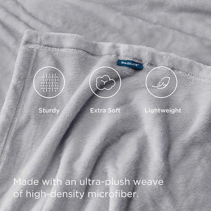 Bedsure GentleSoft Fleece Blankets King Size Light Grey - Image 3