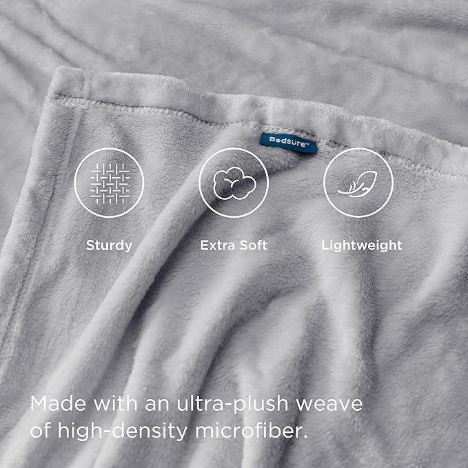 Bedsure GentleSoft Fleece Blanket California King Light Grey - Image 4