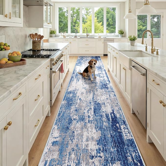 Washable Area Rugs 2'6'' x12 Non-Slip Modern Abstract Soft by RELEANY