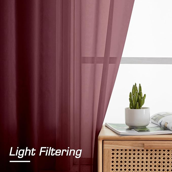 Aiyufeng Sheer Window Curtain Panels 90 Inch Long 2 Pieces, Voile Top Dual Rod - Image 5
