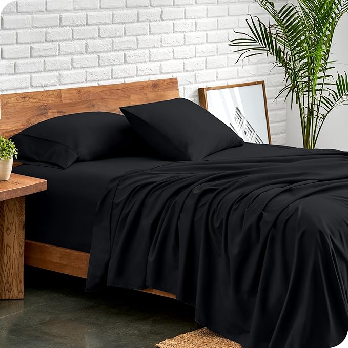 Bare Home Twin XL Sheet Set - 1800 Ultra-Soft Microfiber Twin Extra Long Bed Sheets - Double Brushed - Deep Pockets - Easy Fit - Extra Soft - 3 Piece Set - Bed Sheets & Pillowcases (Twin XL, Black)
