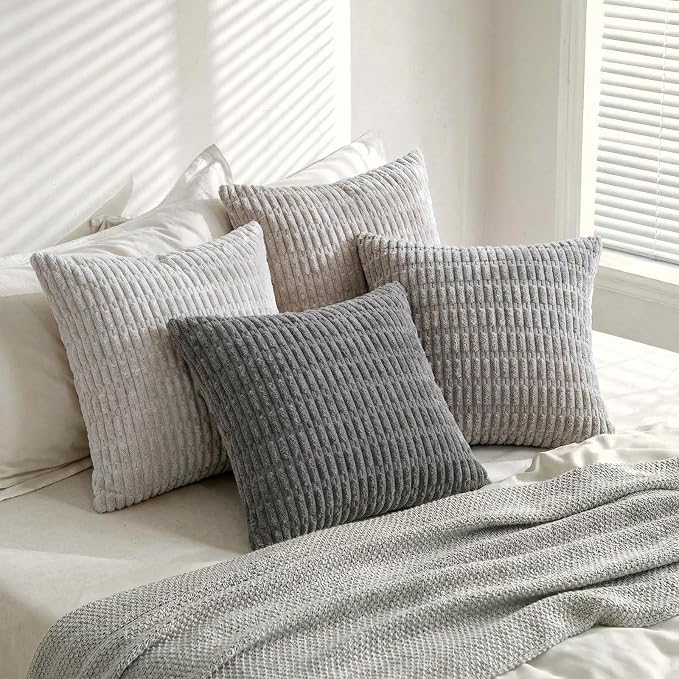 Fancy Homi Set of 4 Grey and White Boho Decorative Throw Pillow Covers 22x22 - Image 8