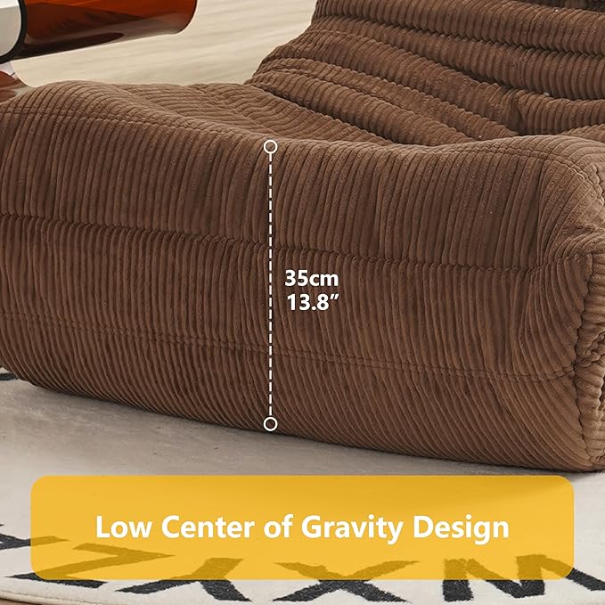 N&V Fireside Armless Floor Sofa, Mid Century Soft Premium Corduroy Lounge Chair, Foam Accent for Living Room Bedroom and Office, Harbour Grey