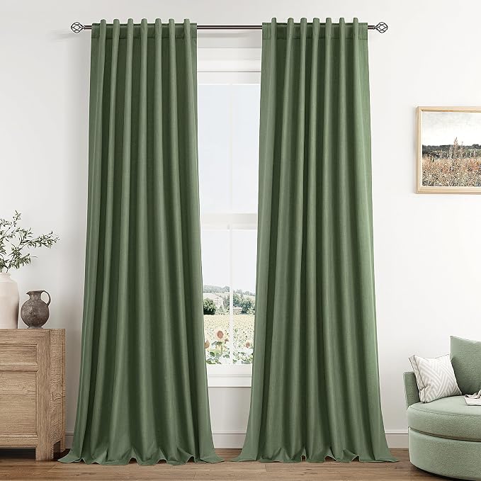 Guken Olive Green 100% Blackout Curtains 90 Inch Length 2 Panels Set by Guken