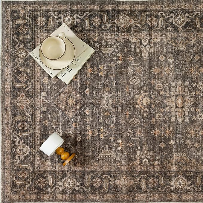 9x12 Washable Area Rug for Living Room Bedroom Vintage Brown Non Slip Carpet - Image 9