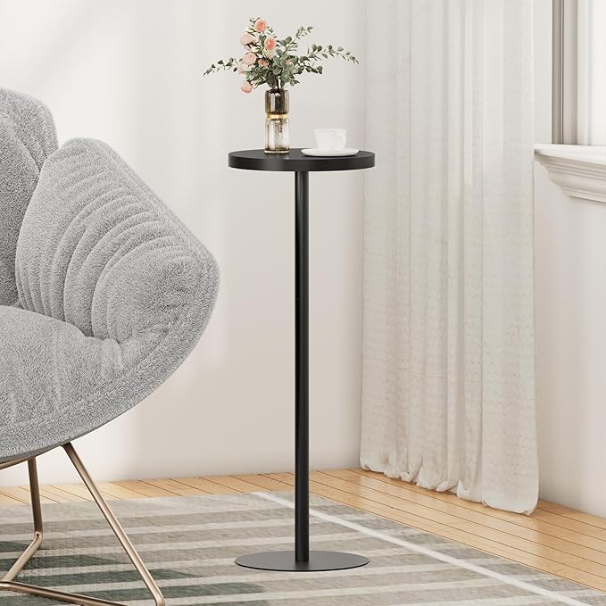 TUTOTAK Tall Round Side Table, Small End Table, Set of 2, Beside Table, Drink Table, Pedestal Side Table, livingroom, Black TB01BK0652