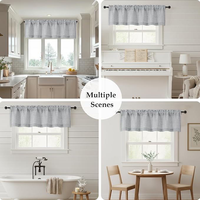 OWENIE Grey Valances for Windows 1 Pcs 24 Inch Length, Light Filtering Textured - Image 7