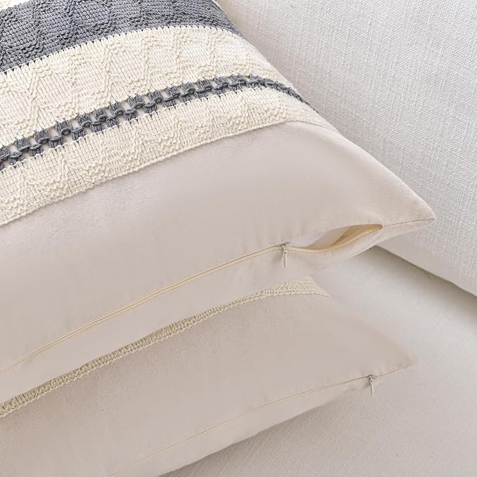 Fancy Homi Set of 1 Neutral Grey Farmhouse Big Decorative Throw Pillow Covers - Image 3