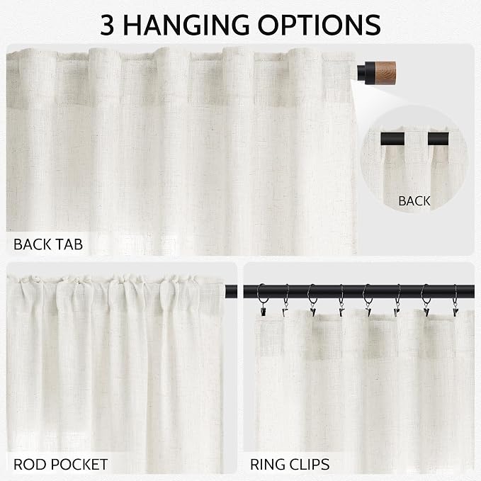 Nanspring Neutral Linen Curtains 102 Inches Long - Image 2