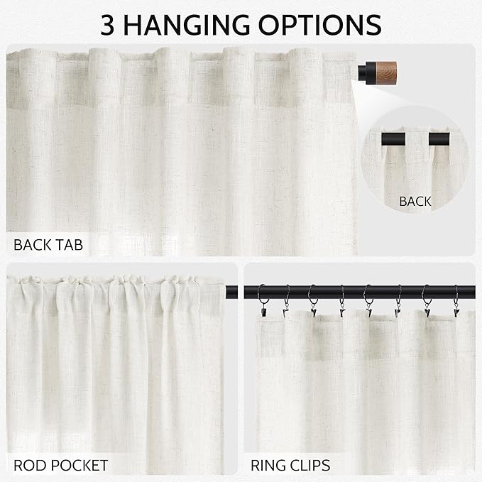 Nanspring Neutral Linen Curtains 84 Inch Length 2 Panels Set - Image 2