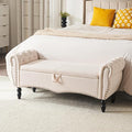 Furniliving Storage Ottoman Bench for Bedroom, Upholstered End of Bed Bench with Solid Wood Legs Modern Shoe Storage Bench Indoor Bench for Living Room Entryway Bench Furniture,Beige, Linen