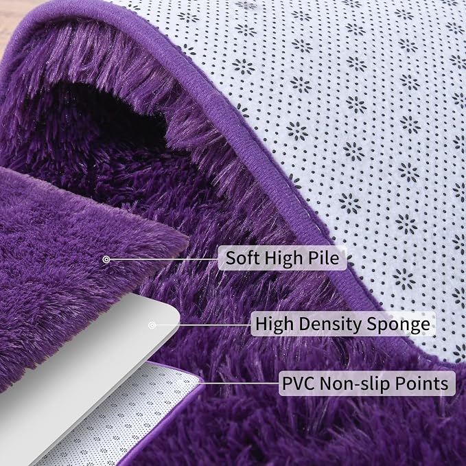 Soft Runner Rugs for Bedroom Hallways, 2x6 Purple Fluffy Shag Throw Area Rug - Image 5