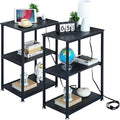 VECELO Tall End Table with Charging Station, Side Table with USB Ports and Outlets, 30" Height Nightstand with 3-Tier Storage Shelf for Living Room Bedroom Office Hallway Study
