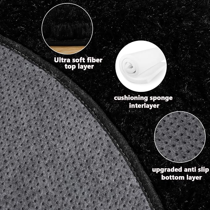 6‘x6’ Black Round Rug for Bedroom, Ultra Soft Fluffy Circle Rug for Kids Girls - Image 6