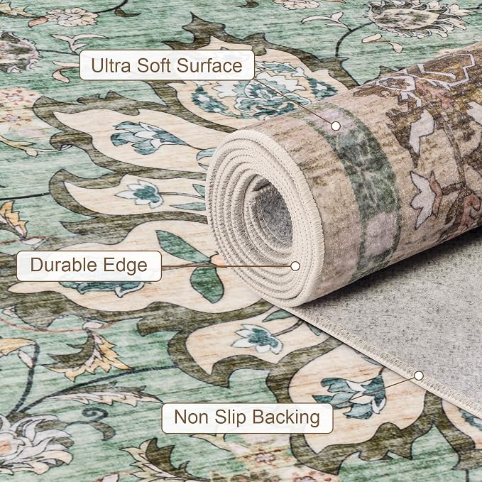 4x6 Area Rugs for Living Room: Washable Rug Soft Vintage Distressed Floral - Image 7