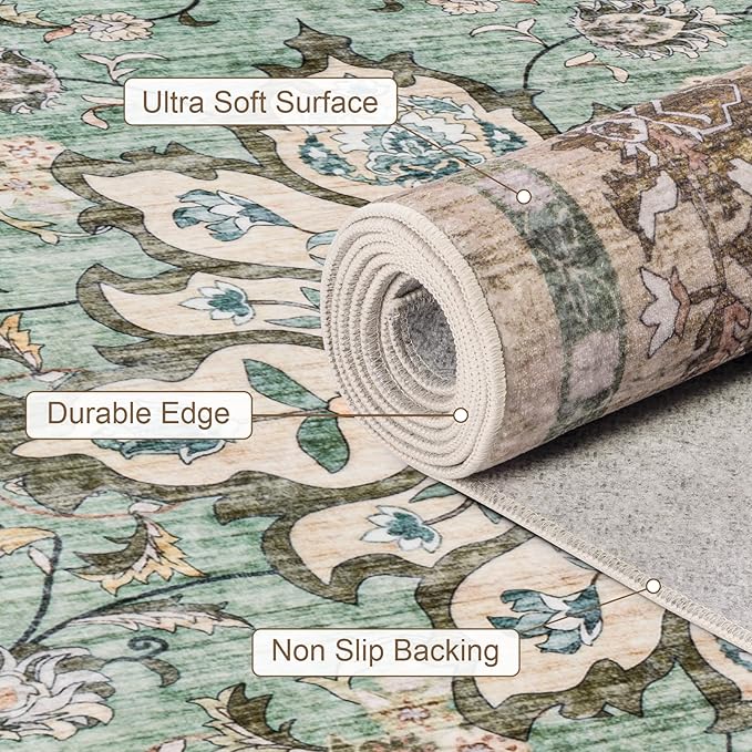 8x10 Area Rugs for Living Room: Washable Rug Soft Vintage Distressed Floral - Image 7
