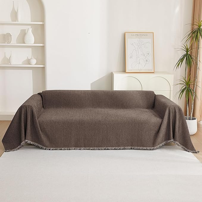 MYSKY HOME Couch Covers for 3 Cushion Couch Sofa, Sectional Couch Cover L Shape Chenille Couch Cushion Covers for Pets, Furniture Protector Cover for Dogs, Kids, 91"X150", Deep Chocolate