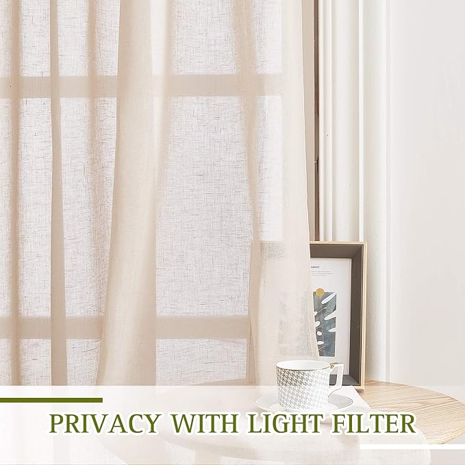 NICETOWN Semi Sheer Beige Curtains 84 inches Long, Grommet Linen Weave Vertical - Image 5
