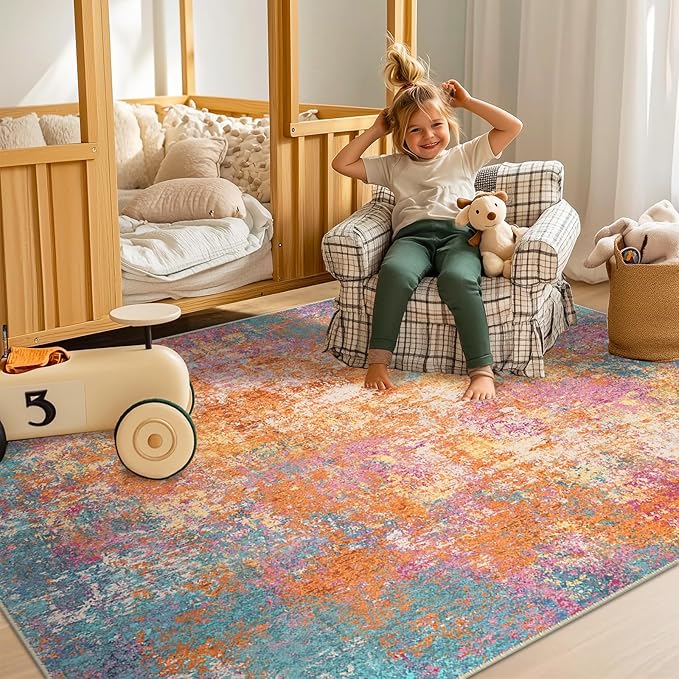 Washable Area Rugs 8'x10' Non-Slip Modern Abstract Soft - Image 3