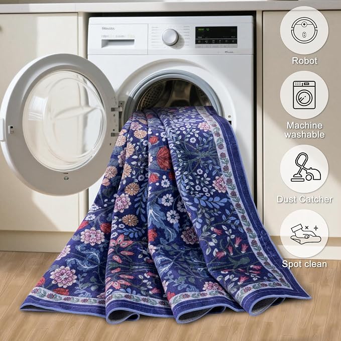 8x10 Area Rugs for Living Room: Floral Washable Rug Vintage Large Soft Boho - Image 5