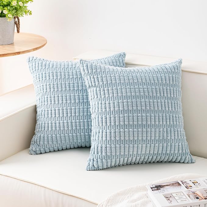 Pack of 2 Corduroy Decorative Throw Pillow Covers 16x16 Inch Soft Striped by Unknown