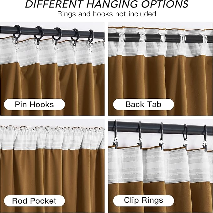 RYB HOME Brownish Gold Velvet Curtains 96 inch, Retro Vintage Room Darkening - Image 4