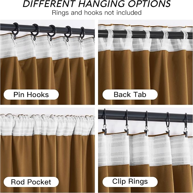 RYB HOME Gold Brown Velvet Curtains 63 inches - Image 4