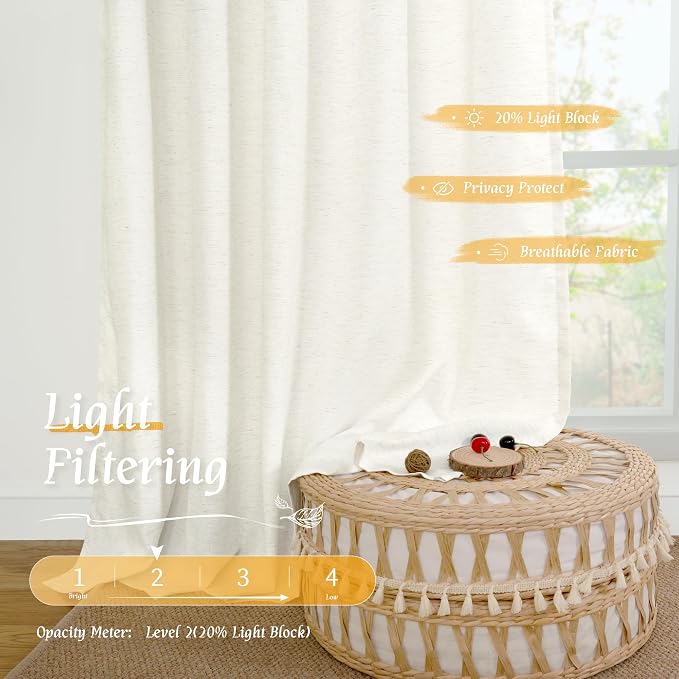 LAMIT Natural Ivory Linen Curtains 45 Inches Long - Image 4