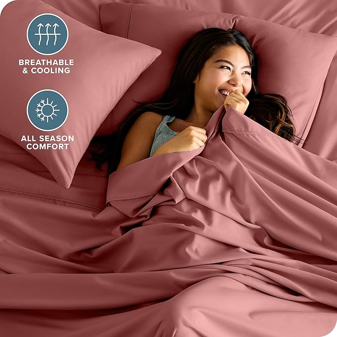 Bare Home Split King Sheet Set - 1800 Ultra-Soft Microfiber Bed Sheets - Double Brushed - Deep Pockets - Easy Fit - 5 Piece Set - Bed Sheets & Pillowcases (Split King, Dusty Rose)