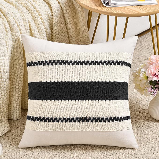 Fancy Homi Set of 1 Boho Black Decorative Throw Pillow Cover 18x18 Inch by Fancy+Homi