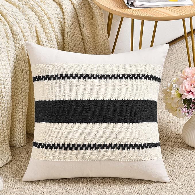 Fancy Homi Set of 1 Boho Black Decorative Throw Pillow Cover 20x20 Inch by Fancy+Homi