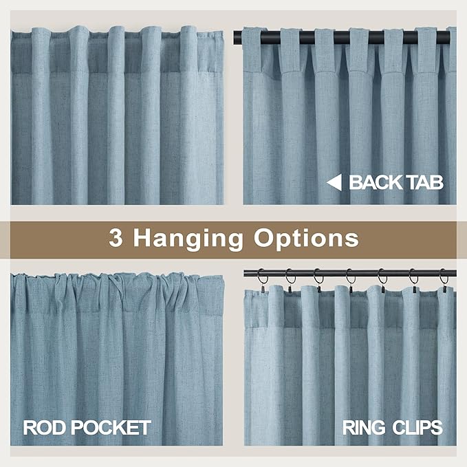 Blue Curtains 38 Inch Width for Kitchen Door 2 Panels Back Tab Rod Pocket Semi - Image 5