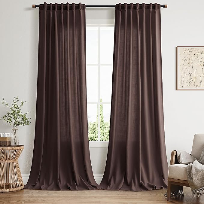 Coffee Brown Linen Curtains for Living Room 100 Inches Long Light Filtering by Nanspring