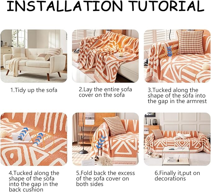 HANDONTIME Orange Sofa Covers for Chair Recliner Chenille Couch Throw Cover Pet Furniture Protector Thick Washable, 59" X71