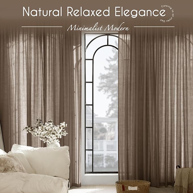 Chocolate Brown Linen Curtain 120 inch Length 2 Panels Back Tab Light Filtering - Image 6