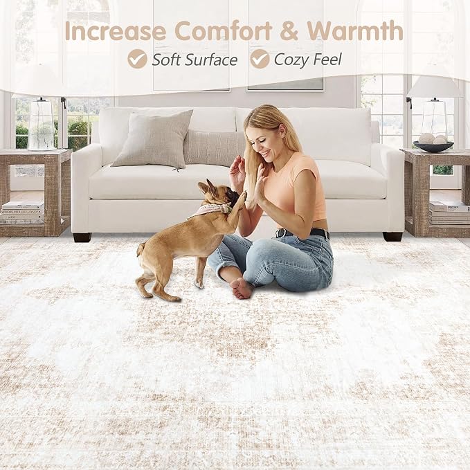 Area Rugs 8x10 Vintage Rug: Large Washable Living Room Rug Retro Medallion - Image 7