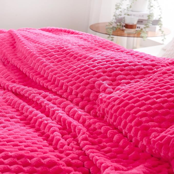 Puncuntex Hot Pink Throw Blanket 60"×80" inches Fuzzy 3D Jacquard Decorative - Image 6