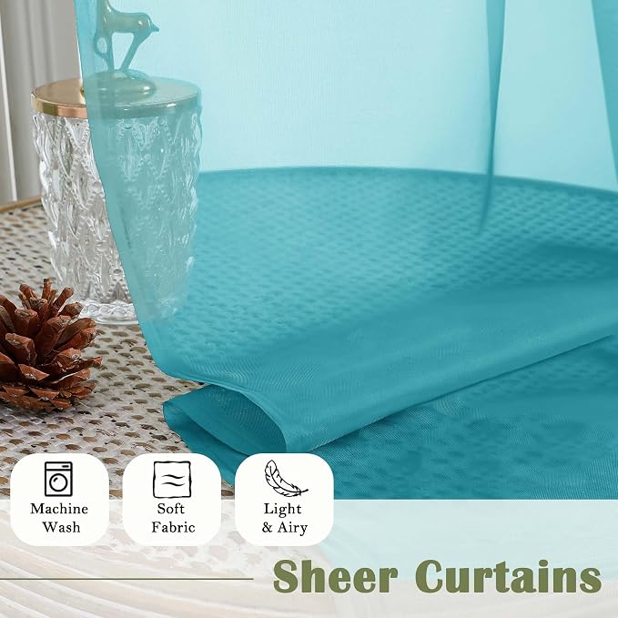 Lecloud Turquoise Sheer Curtains 108 Inches Long 2 Pcs, Rustic Farmhouse Dual - Image 8