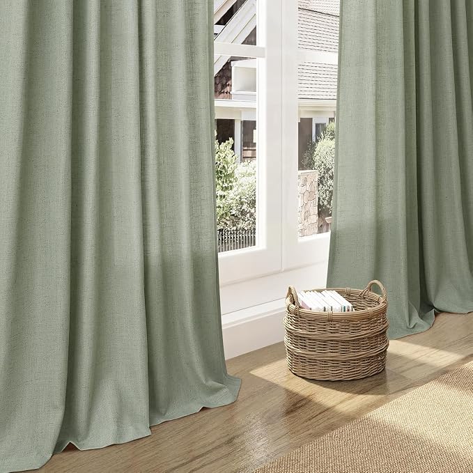 Desert Sage Linen Curtains for Living Room 98 Inches Long Light Filtering Semi - Image 5