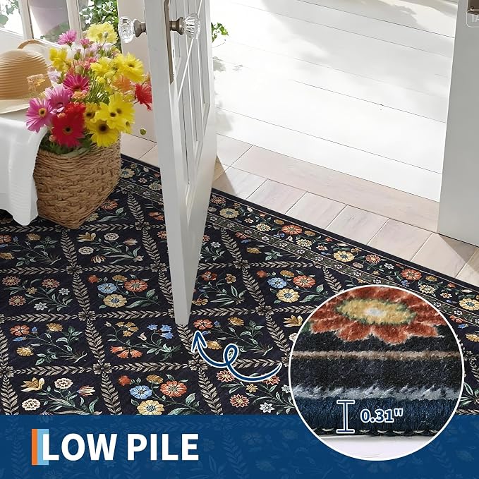 GarveeHome Grey Floral Rug 4x6 Rug Machine Washable Area Rug - Image 5