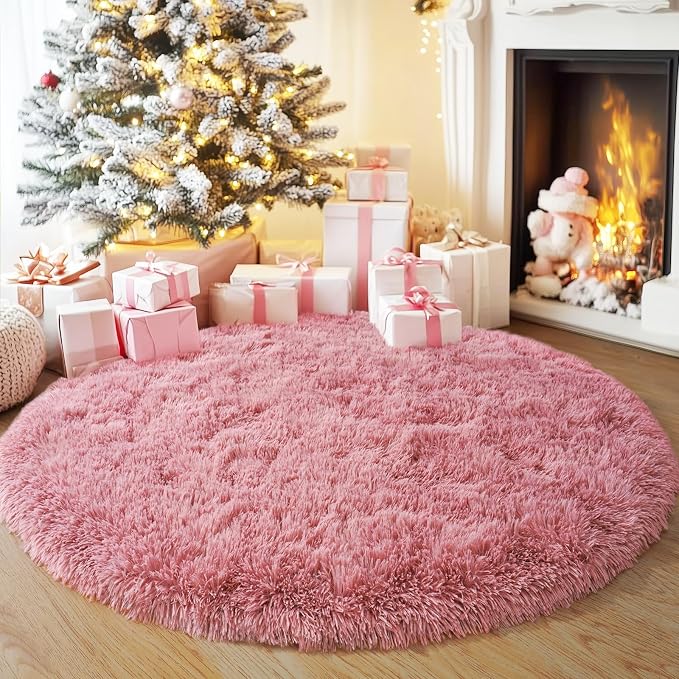 4'x4' Blush Round Rugs for Girls Bedroom, Ultra Soft Fluffy Circle Rug for Kids - Image 6
